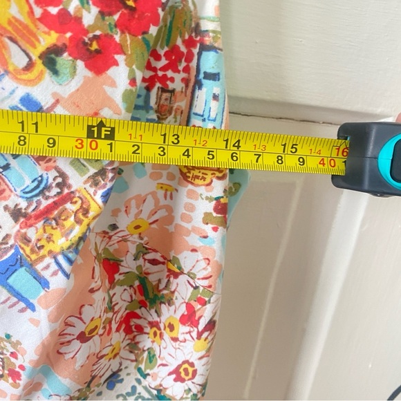 TALBOTS Sleeveless European Print Colorful V Neck Spring Dress Women's Size 10 - Picture 3 of 7